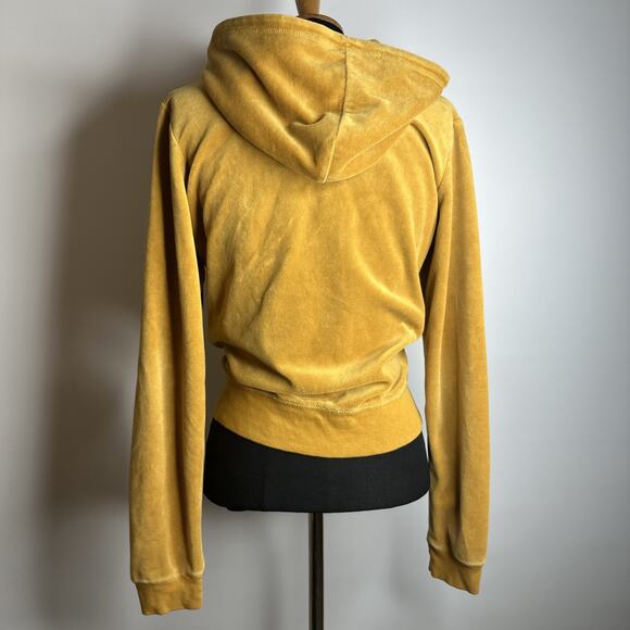 Y2K Yellow Gold Velour Jacket Sz S Zip Up Hoodie Retro Indie Fairy Grunge - Picture 2 of 7